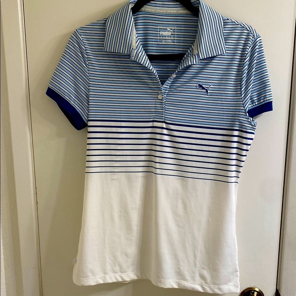 Puma Blue and White Striped Tennis /Golf Shirt